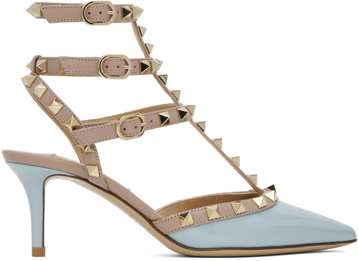 Photo: Valentino Garavani Taupe & Blue Rockstud Caged 65mm Heels