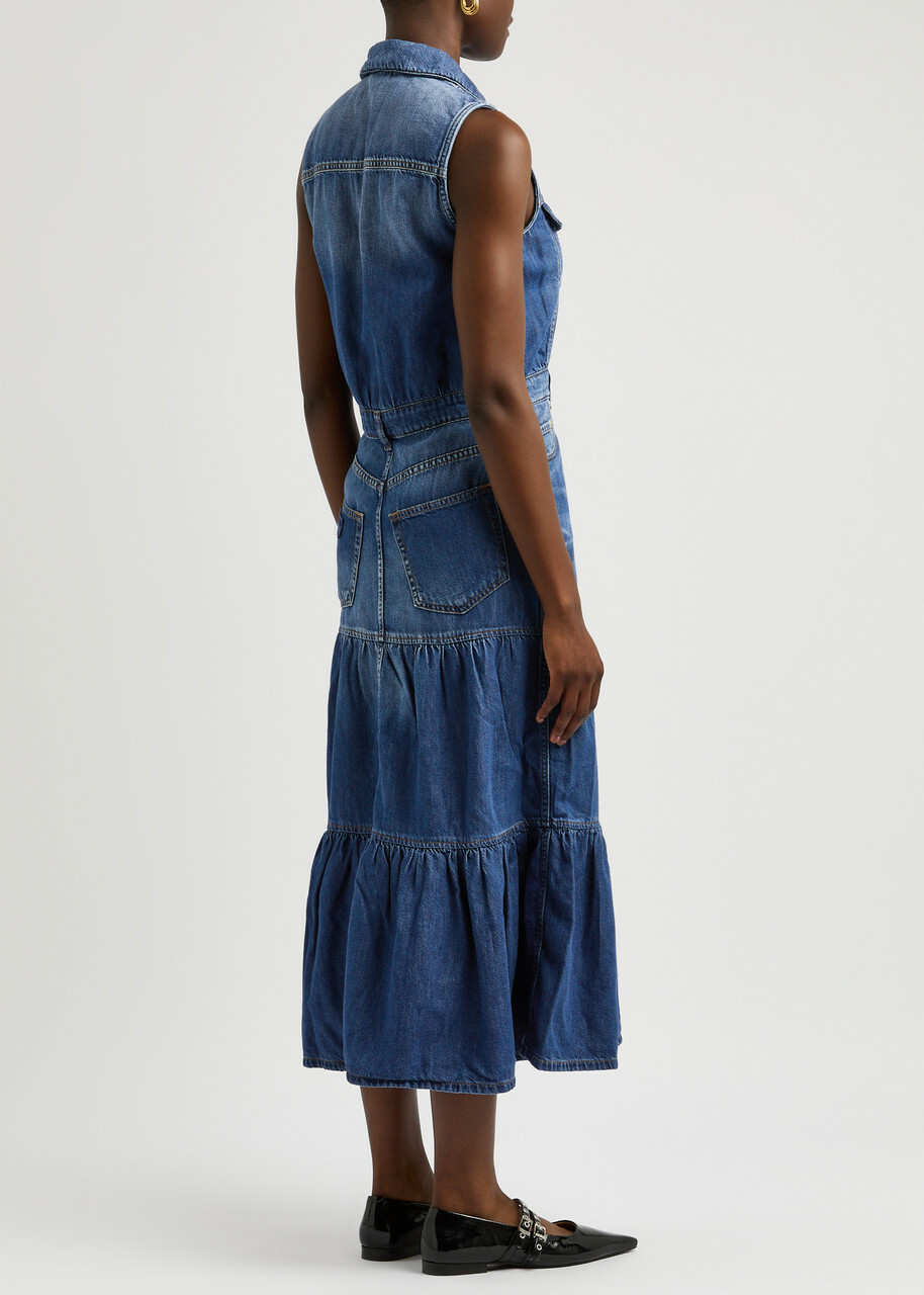Ganni Tiered Denim Midi Dress GANNI