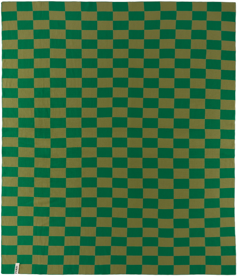 Curio Practice SSENSE Exclusive Green & Khaki Check Blanket