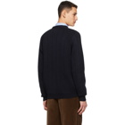 Gucci Navy Knit Wool Web Stripe Cardigan