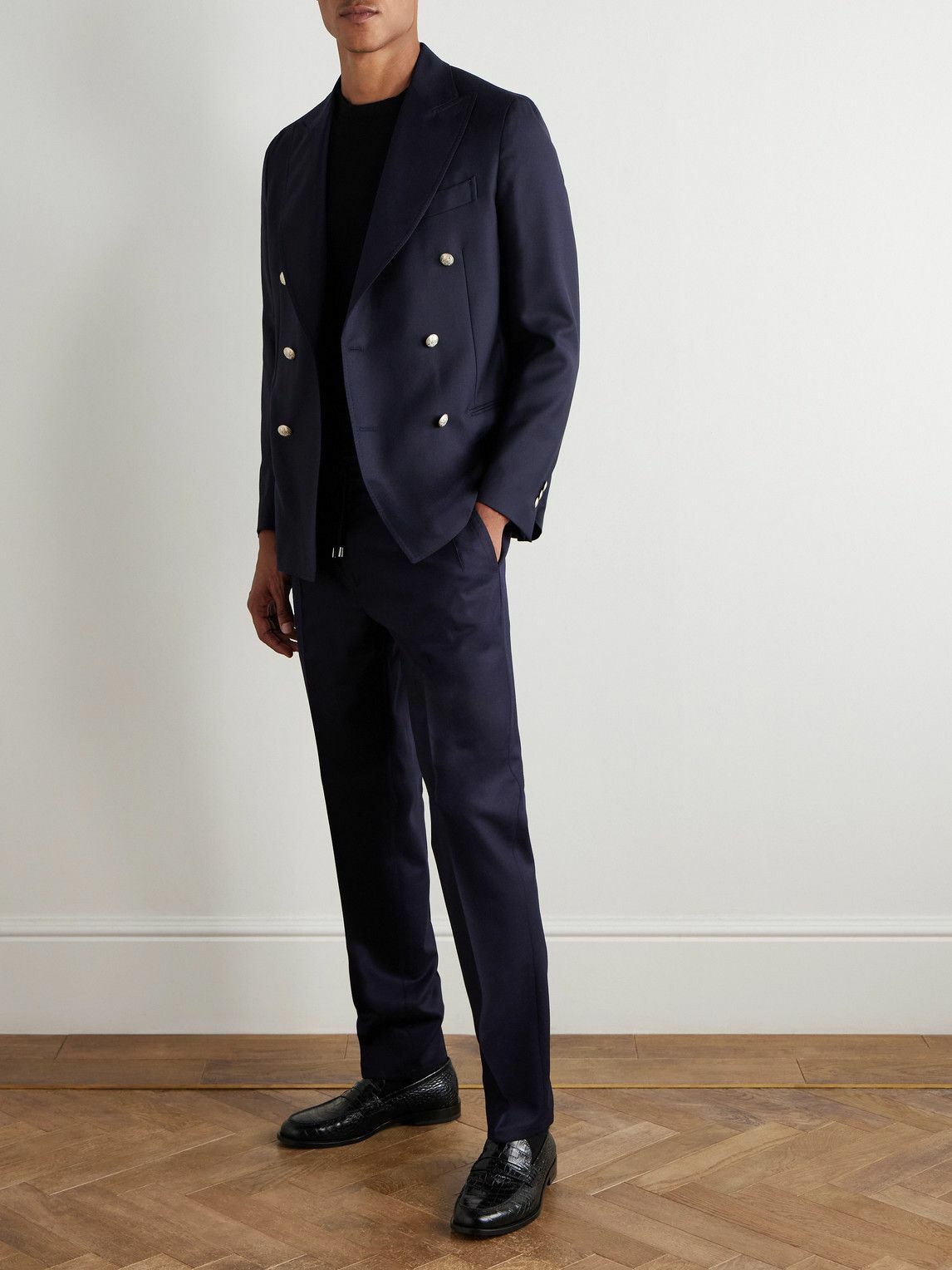 De Petrillo - Straight-Leg Wool-Blend Drawstring Trousers - Blue