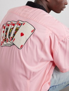 SAINT MXXXXXX - Deck of Cards Convertible-Collar Logo-Embroidered Satin Shirt - Pink