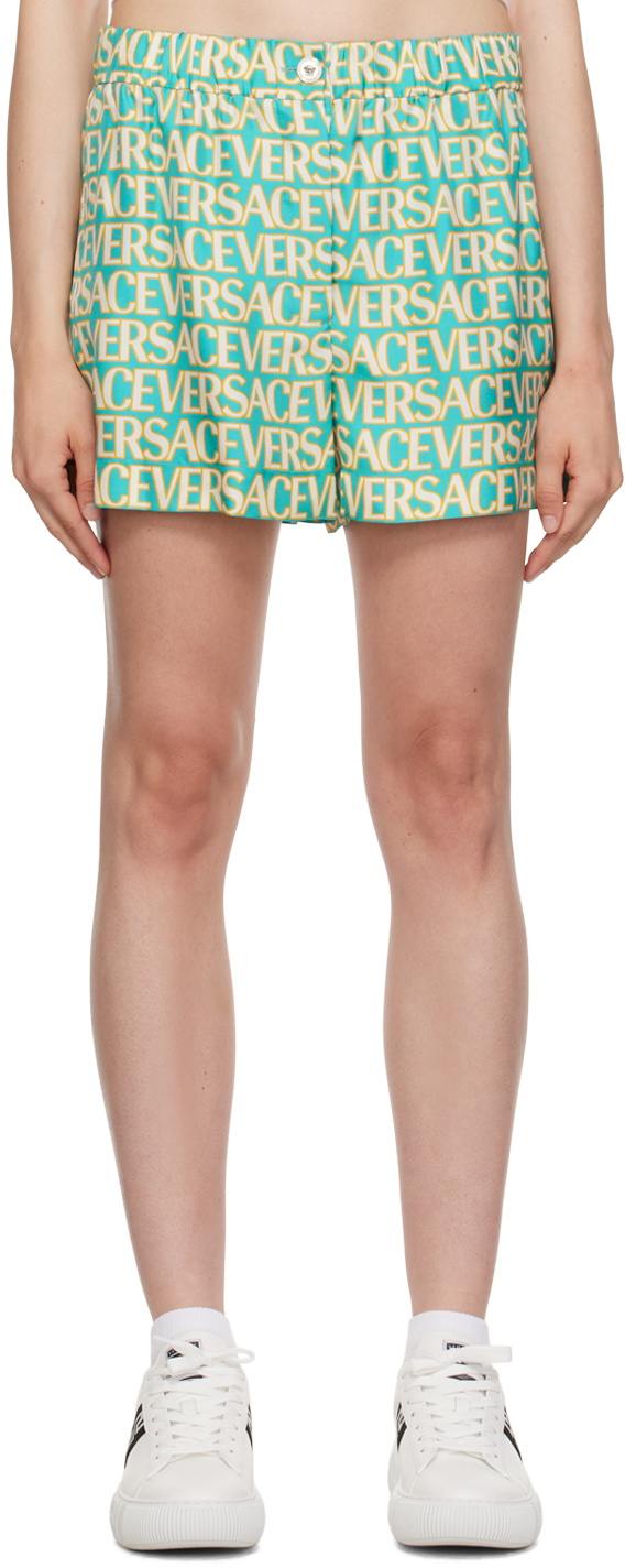 Versace Green Allover Shorts Versace