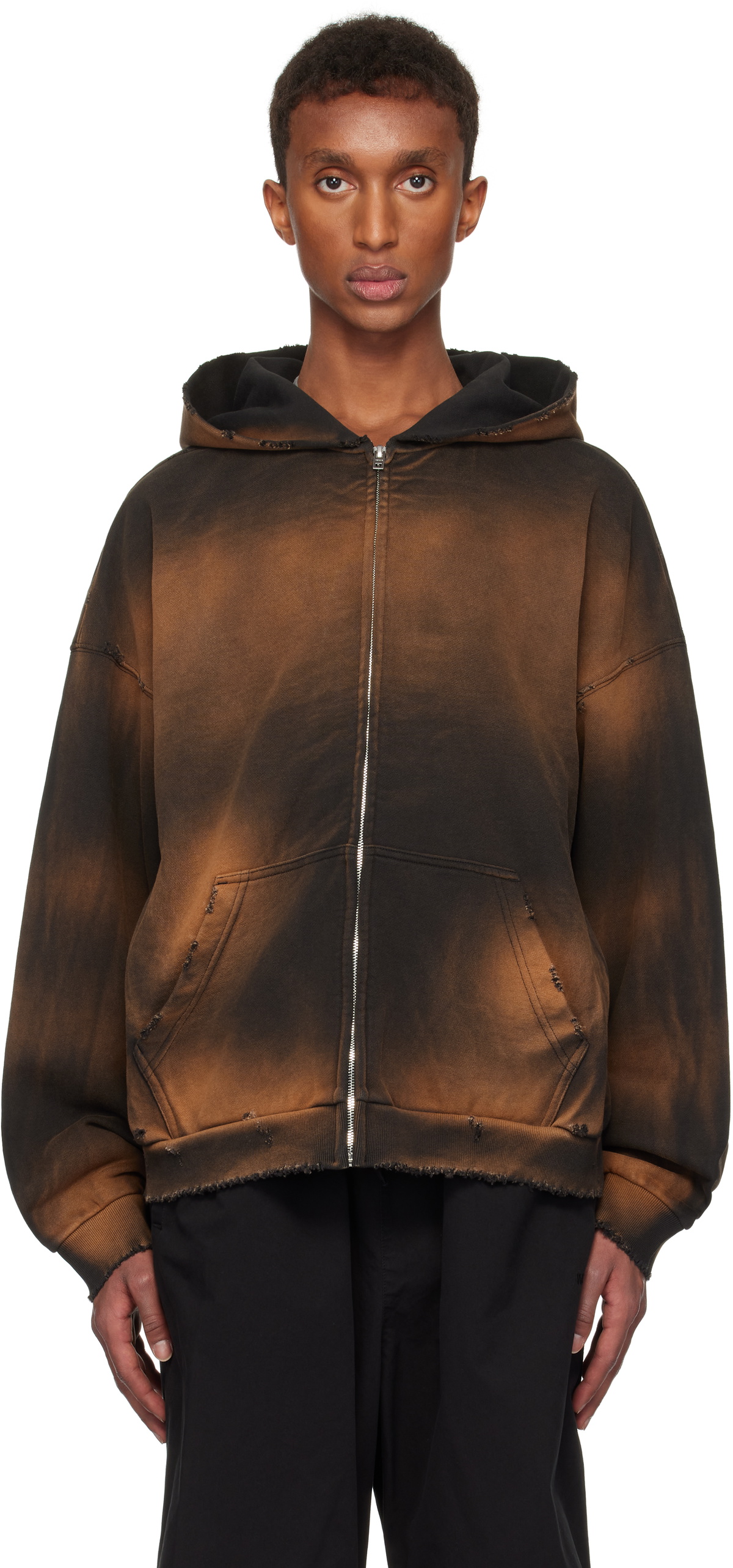 【WE11DONE】 Pierced Zip-Up Hoodie Black We11done ウェルダンSS25 BLACK PIERCING DETAIL HOODIE ZIP-UP