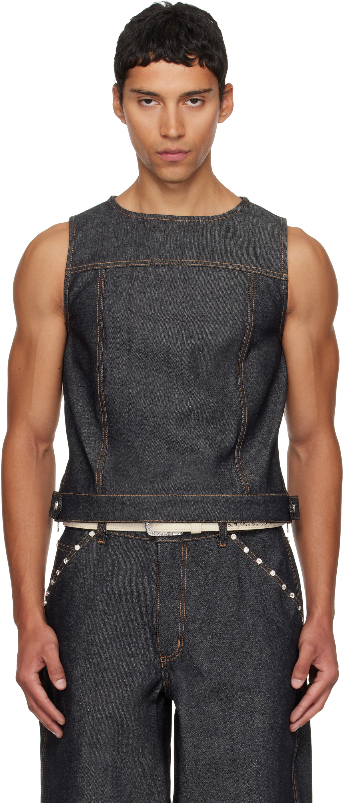 Veneda Carter SSENSE Exclusive Navy Boxy Denim Vest