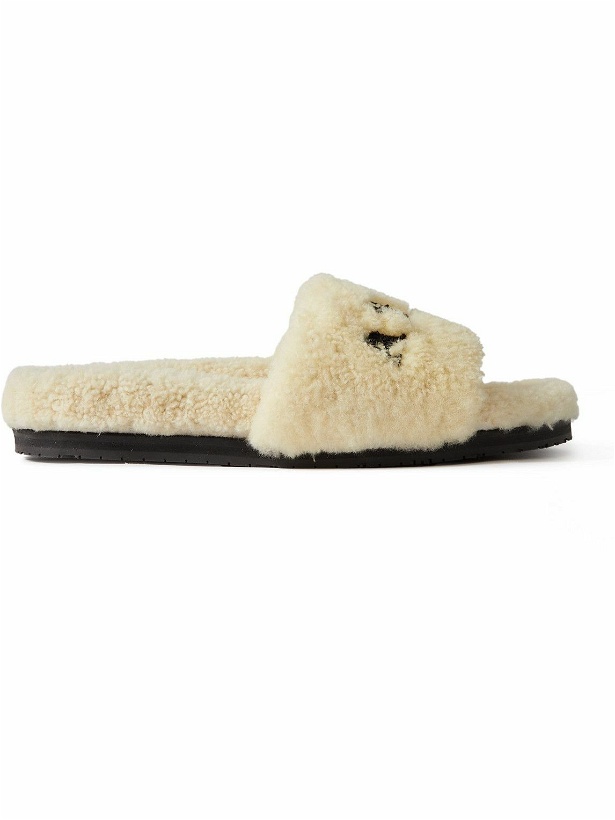 Photo: AMIRI - Logo-Embroidered Shearling Slippers - Neutrals