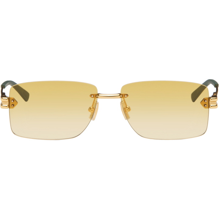 Photo: Bottega Veneta Gold Lock Rectangular Sunglasses