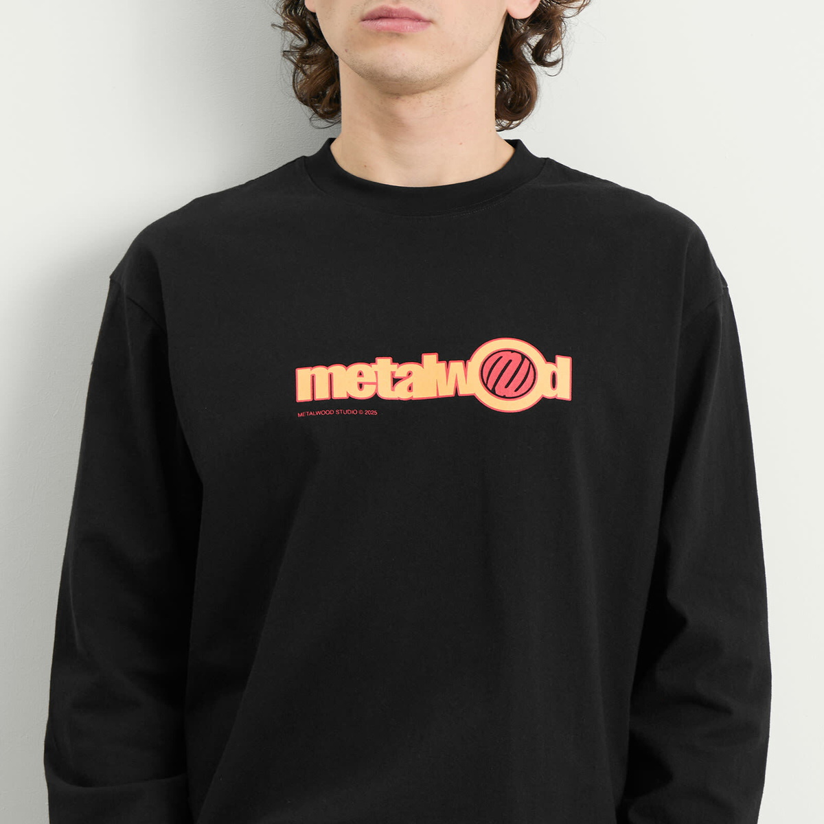 Metalwood Studio Men's Word Long Sleeve T-Shirt in Black