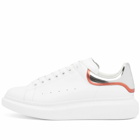 Alexander McQueen Men's Heel Tab Wedge Sole Sneakers in White/Chrome/Lust Red