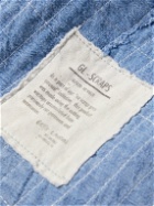 Greg Lauren - Shawl-Collar Distressed Embroidered Cotton-Chambray Jacket - Blue