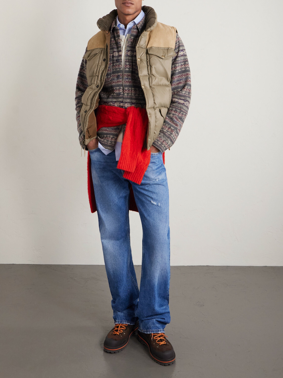 RRL - Suede-Trimmed Shell Gilet - Green