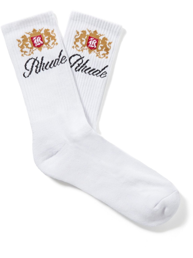 Photo: Rhude - Logo-Jacquard Ribbed Stretch Cotton-Blend Socks