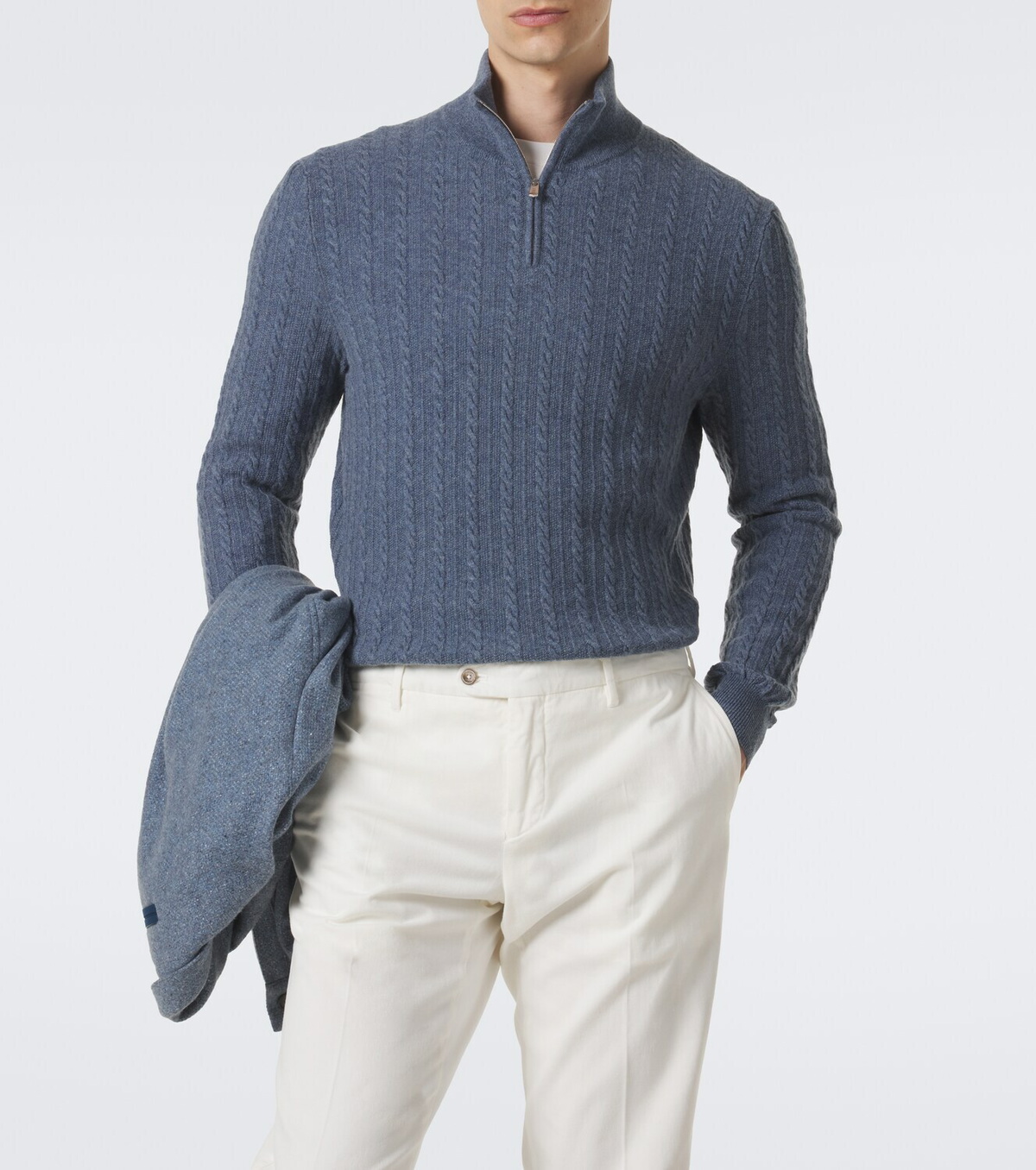 Fedeli Cable-knit cashmere half-zip sweater