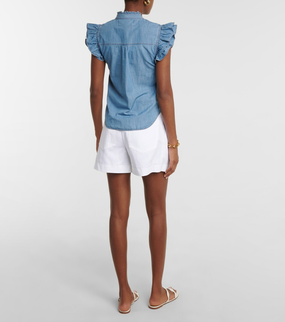 Veronica Beard Tenille ruffle-trimmed denim top Veronica Beard