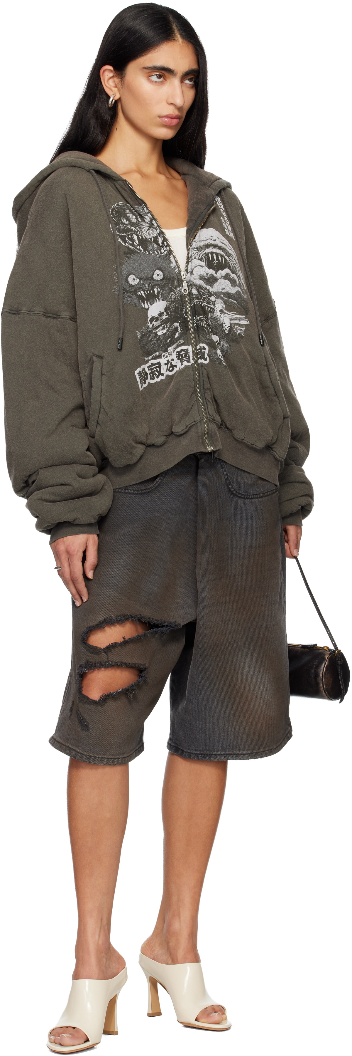 LU'U DAN Gray Wadded Hoodie
