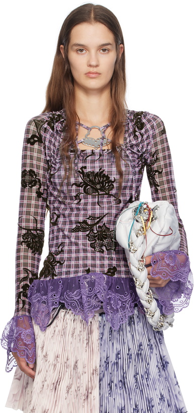 Photo: Chopova Lowena Pink & Blue Hatch Long Sleeve T-Shirt
