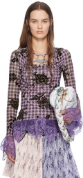 Chopova Lowena Pink & Blue Hatch Long Sleeve T-Shirt
