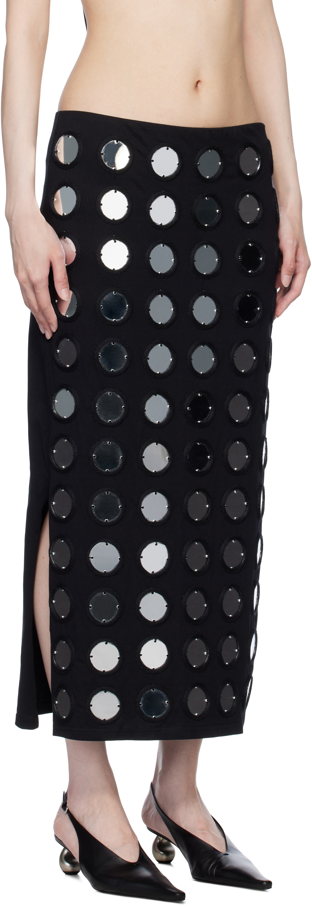 Conner Ives Black 'The Reconstituted Mirror Disc Embroidery' Midi Skirt