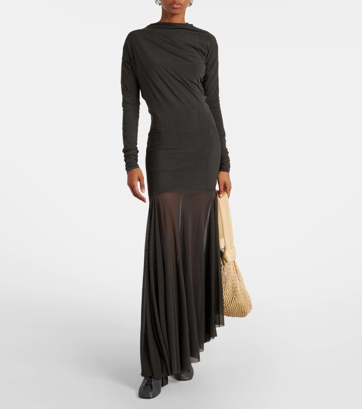 Lemaire Draped jersey and mesh maxi dress Lemaire