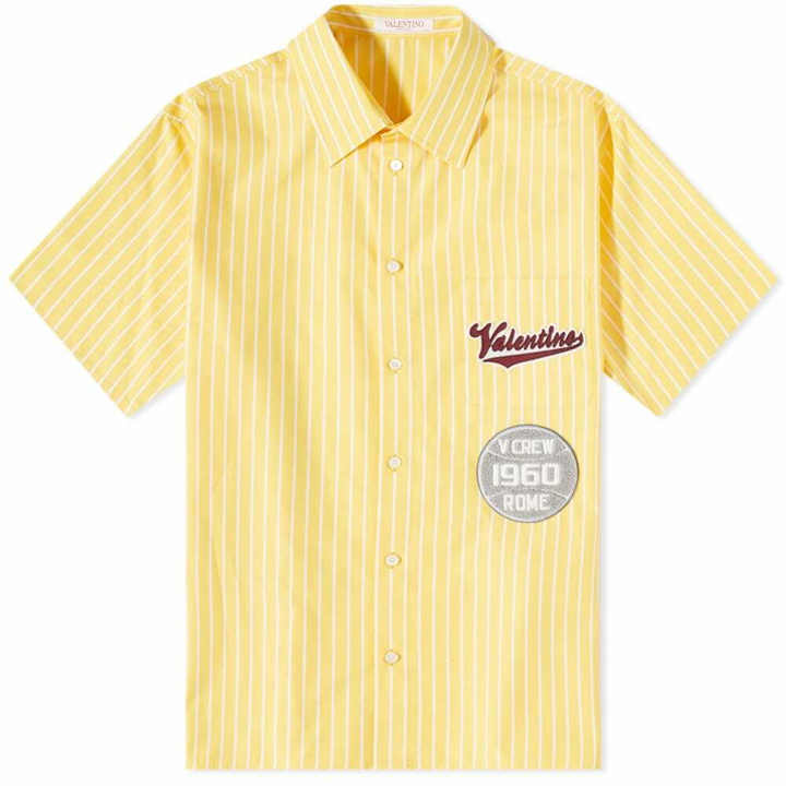 Photo: Valentino Men's Varsity Logo Vacation Shirt in Yellow/White