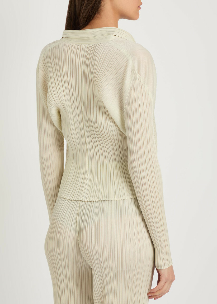 Pleats Please Issey Miyake Pleated Woven Cardigan Ivory