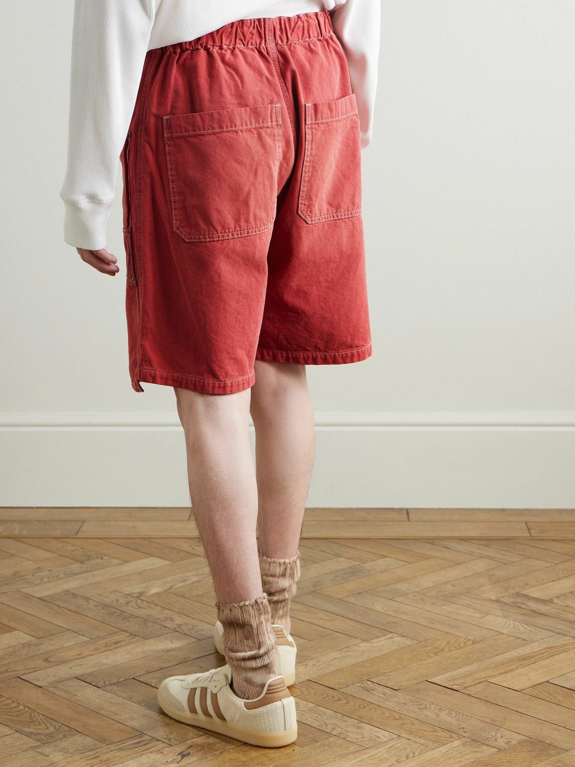 KAPITAL - Easy Straight-Leg Cotton-Twill Drawstring Shorts - Red