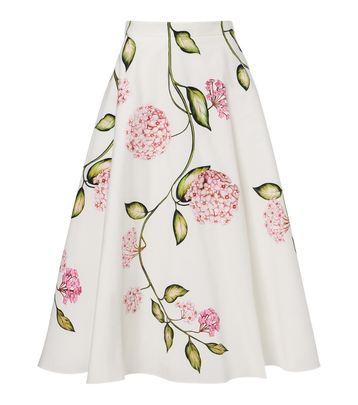 Photo: Oscar de la Renta Floral cotton-blend poplin midi skirt