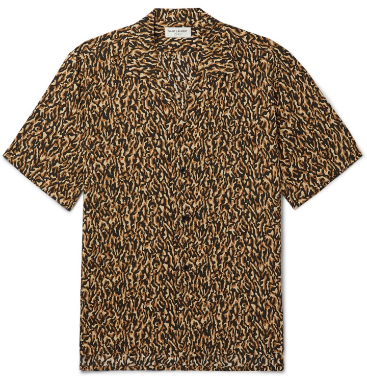Photo: SAINT LAURENT - Camp-Collar Leopard-Print Woven Shirt - Neutrals