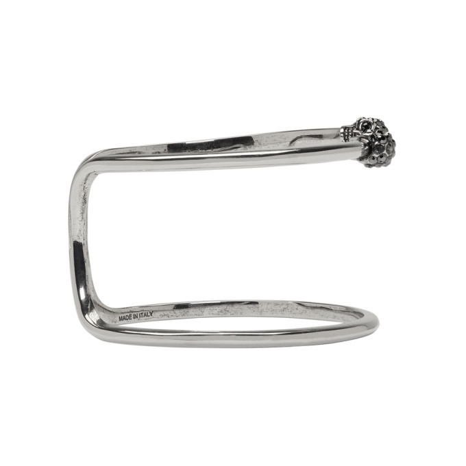 アクセサリー MCQUEEN SILVER THIN TWIN SKULL Bracelet Alexander McQueen Silver Double Thin Raw Twin Skull Bracelet