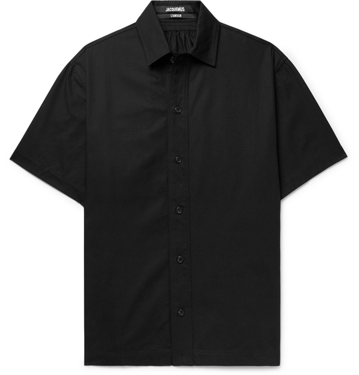 Photo: JACQUEMUS - Moisson Oversized Floral-Print Cotton and Linen-Blend Shirt - Black