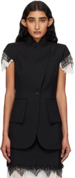 McQueen Black Cobweb Lace Sleeveless Blazer