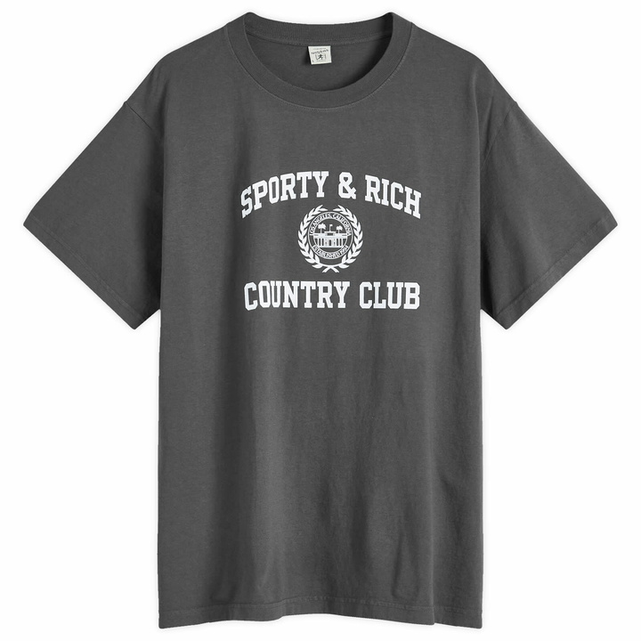 Photo: Sporty & Rich Men's Varsity Crest T-Shirt in Faded Black/White