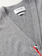 Thom Browne - Slim-Fit Striped Grosgrain-Trimmed Mélange Cashmere Cardigan - Gray