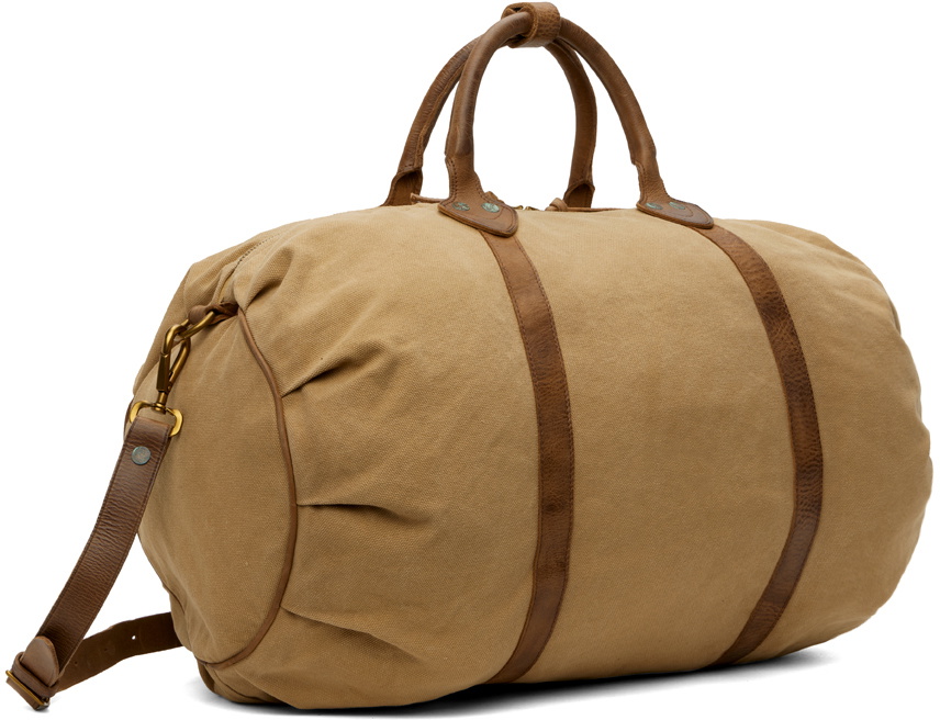 RRL Beige Leather Trim Canvas Duffle Bag