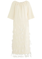 Huishan Zhang Kassia Feather-embellished Crepe Midi Dress White