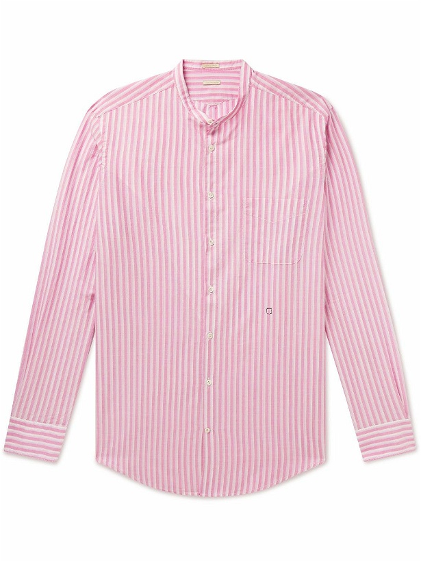 Photo: Massimo Alba - Noto2 Grandad-Collar Striped Cotton Shirt - Pink