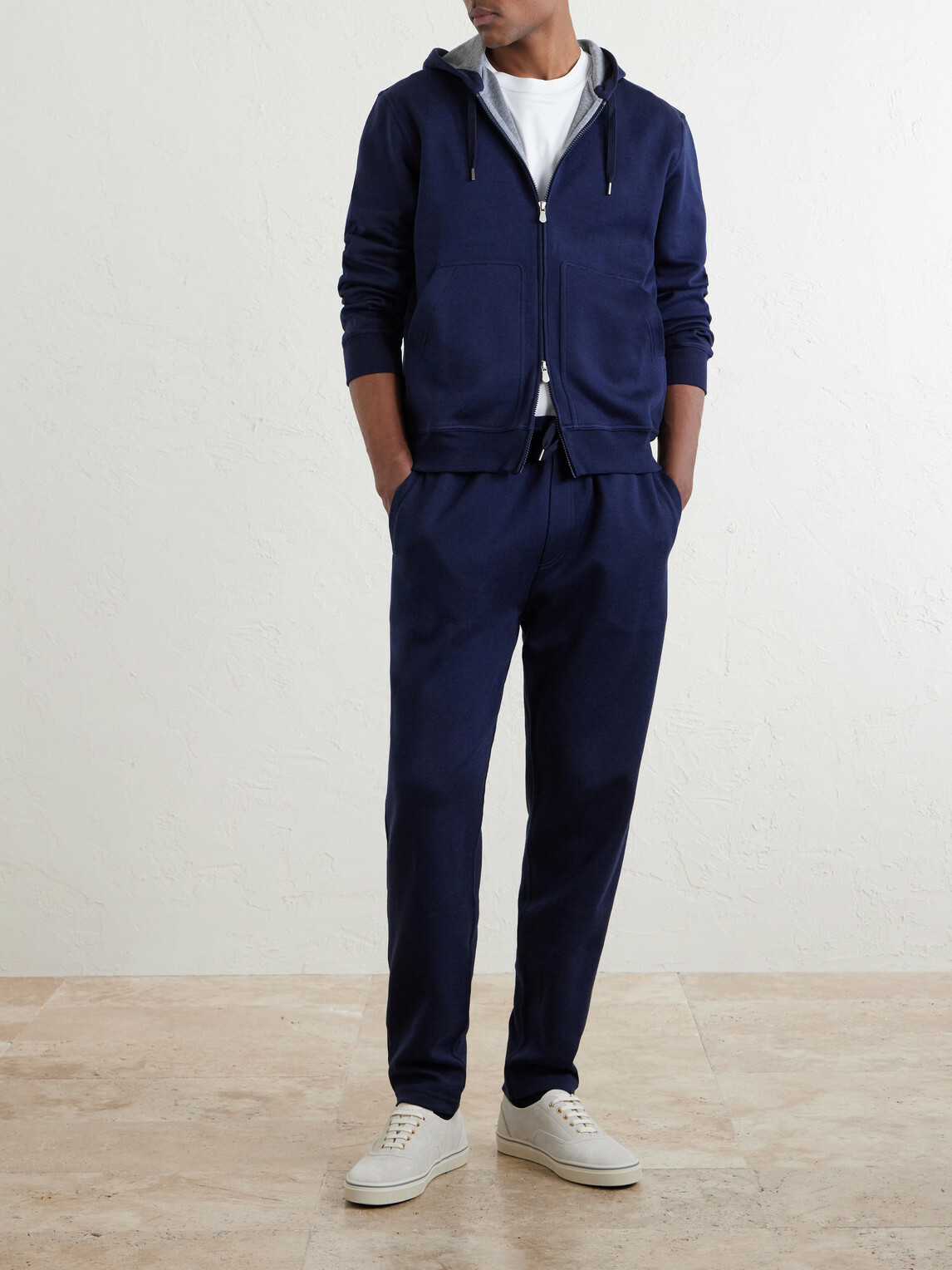 Brunello Cucinelli - Cotton-Blend Zip-Up Hoodie - Blue Brunello