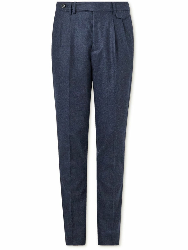 Photo: Brunello Cucinelli - Slim-Fit Virgin Wool-Flannel Trousers - Blue