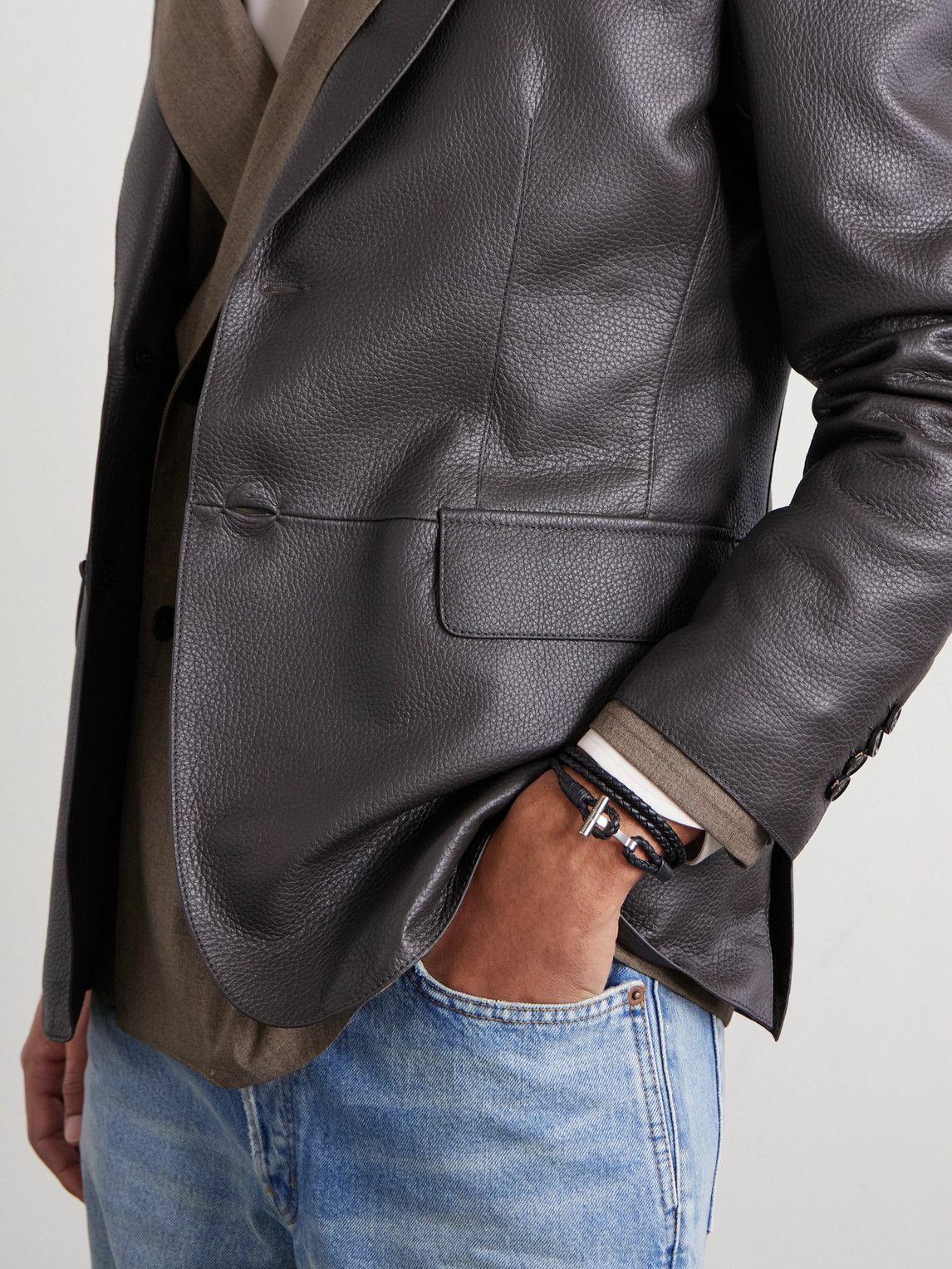 TOM FORD - Woven Leather and Silver-Tone Wrap Bracelet - Black