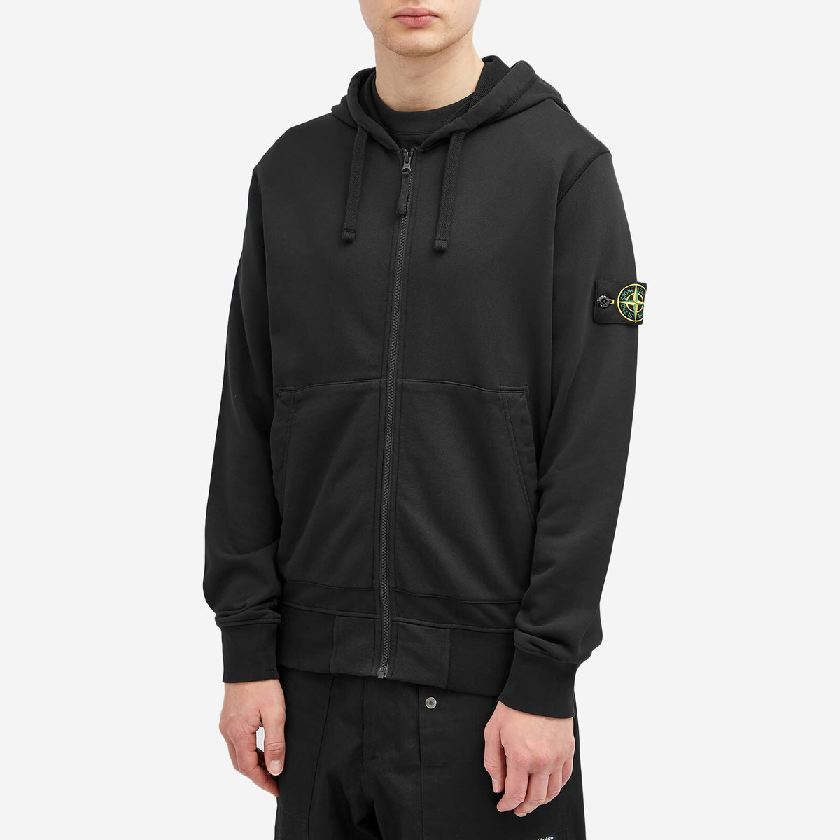 Stone Island Men's Cotton Fleece Garment Dyed Zip Hoodie in Black