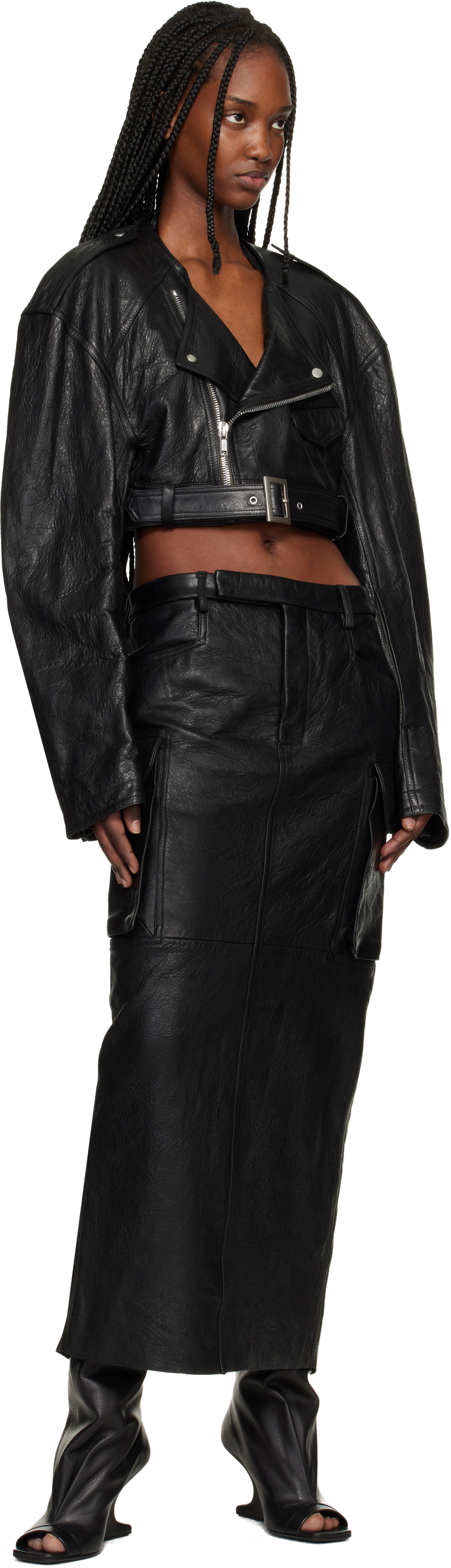 Rick Owens Black Temple Micro Leather Biker Jacket