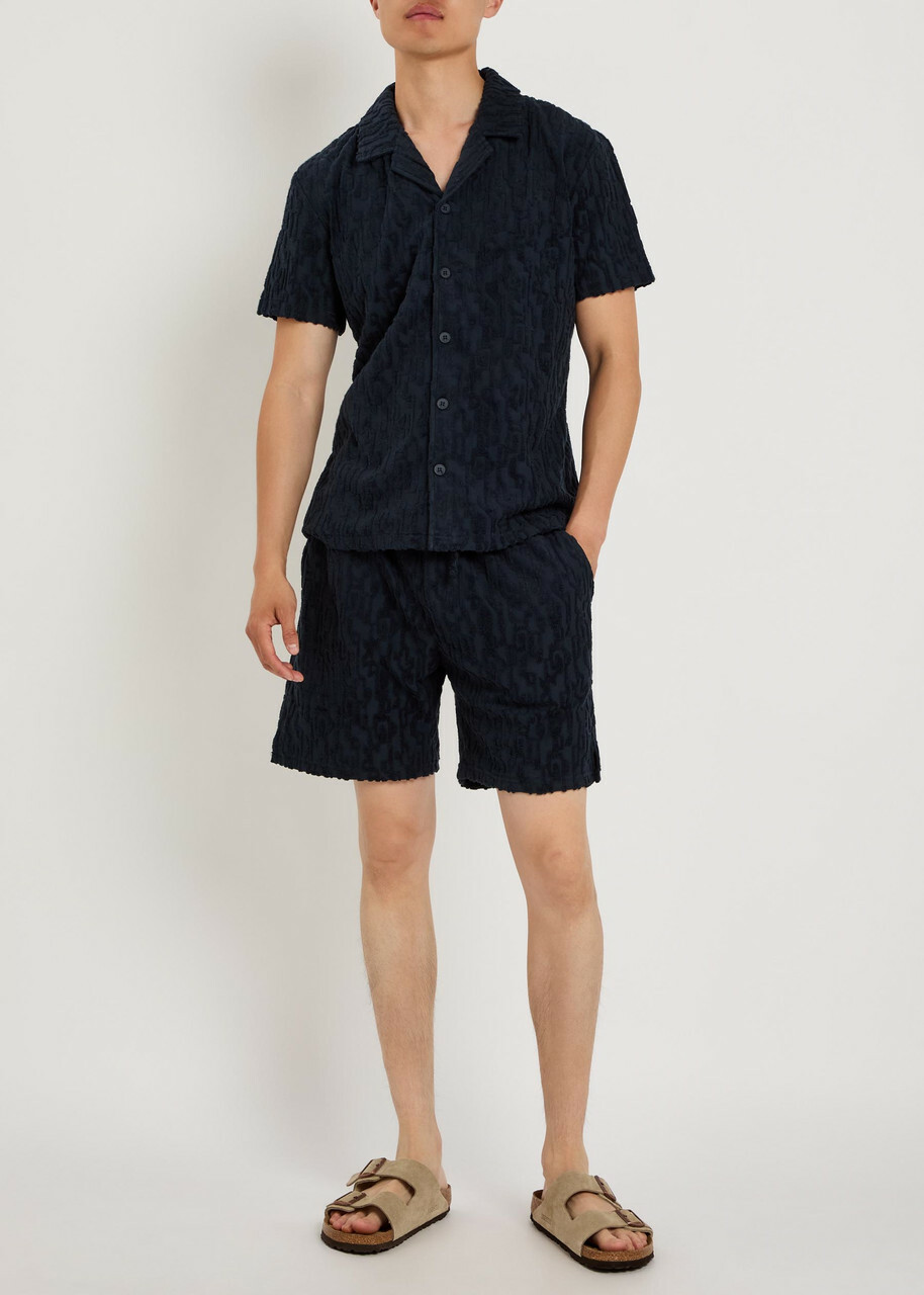 Raith Fausto Flocked-pattern Terry Shirt Navy