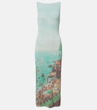 Staud Bryn printed plissé midi dress