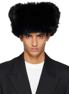 VAQUERA Black Leather & Faux-Fur Trapper Hat
