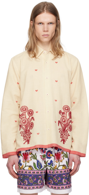 Photo: HARAGO Off-White Beadwork Flower Shirt