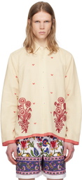 HARAGO Off-White Beadwork Flower Shirt