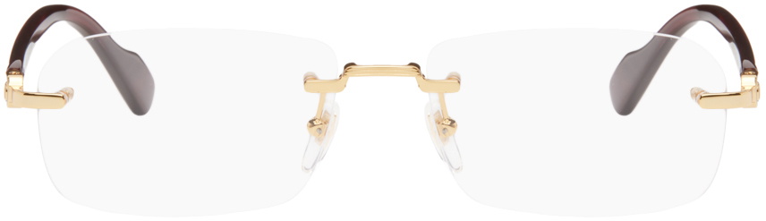 Gucci Gold & Burgundy Rectangular Glasses