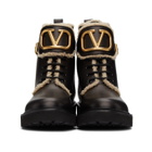 Valentino Black Valentino Garavani VLogo Shearling Combat Boots