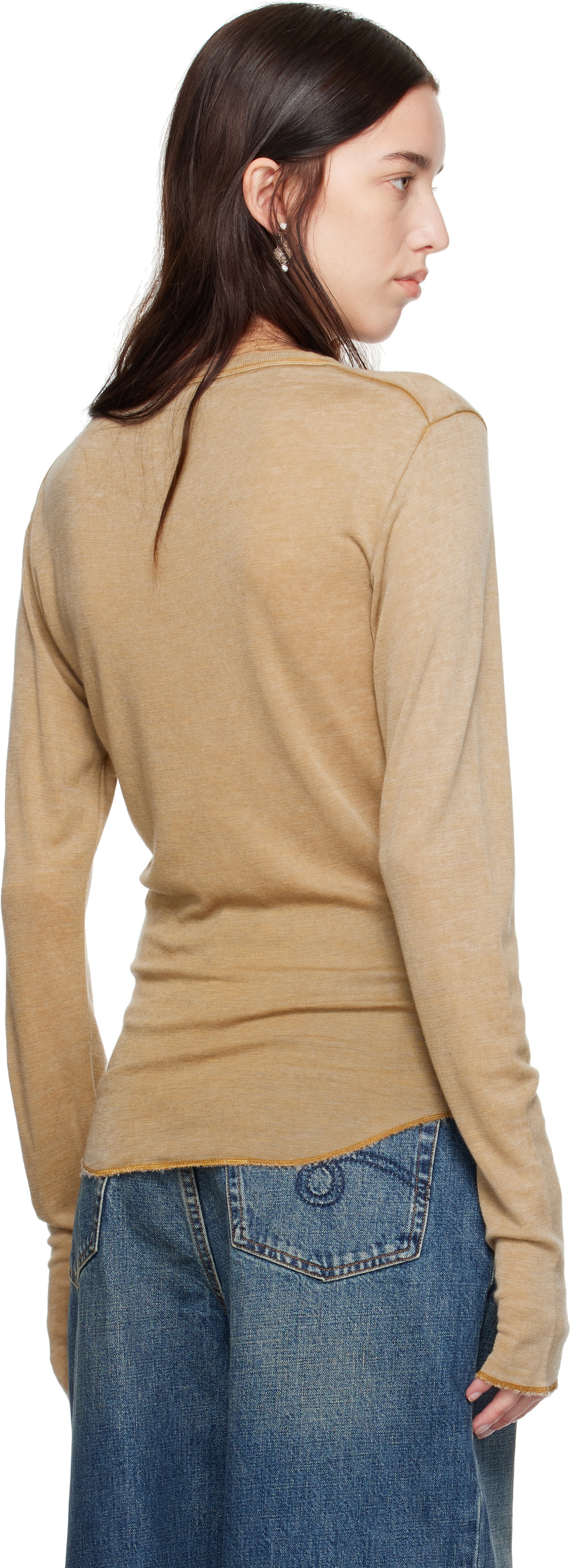 Dsquared2 Beige Marble Dyed Choke Fit Long Sleeve T-Shirt