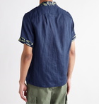 Monitaly - Vacation Camp-Collar Printed Linen Shirt - Blue